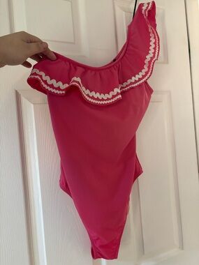 J.Crew One-Shoulder Pink Ruffle Swimsuit Size 8